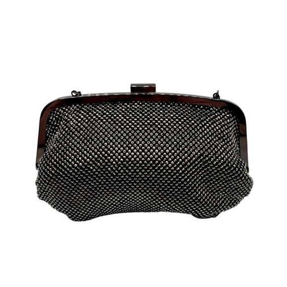 I.N.C. International Concepts Patsy Pewter Diamond Mesh Frame Clutch- NWT - Picture 3 of 12